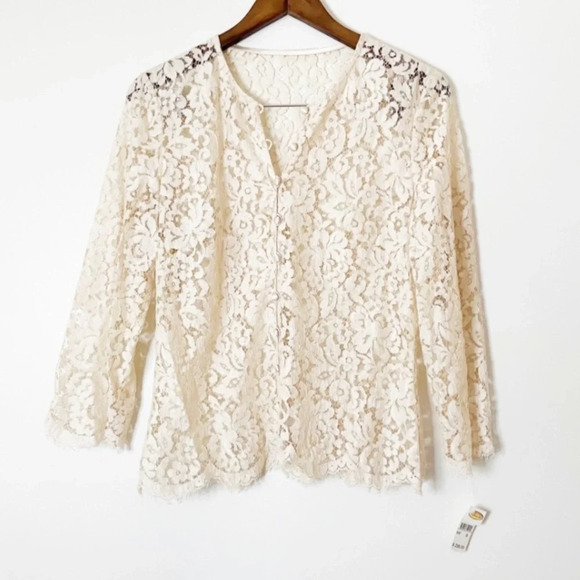 Talbots Jackets & Blazers - Talbots Romantic Ivory Lace Button-Up Blouse Lace Jacket Wedding Event Sz 6 NEW